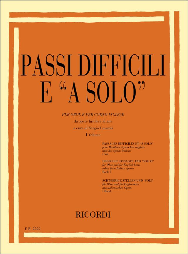 Passi Difficili E A Solo Da Opere Liriche - Per Oboe E Per Corno Inglese - pro hoboj
